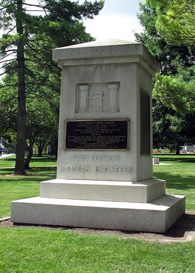 Monument erected to the 1st Regiment of Michigan Engineers located on the Michigan Capitol green. Photo ©2014 Look Around You Ventures, LLC.